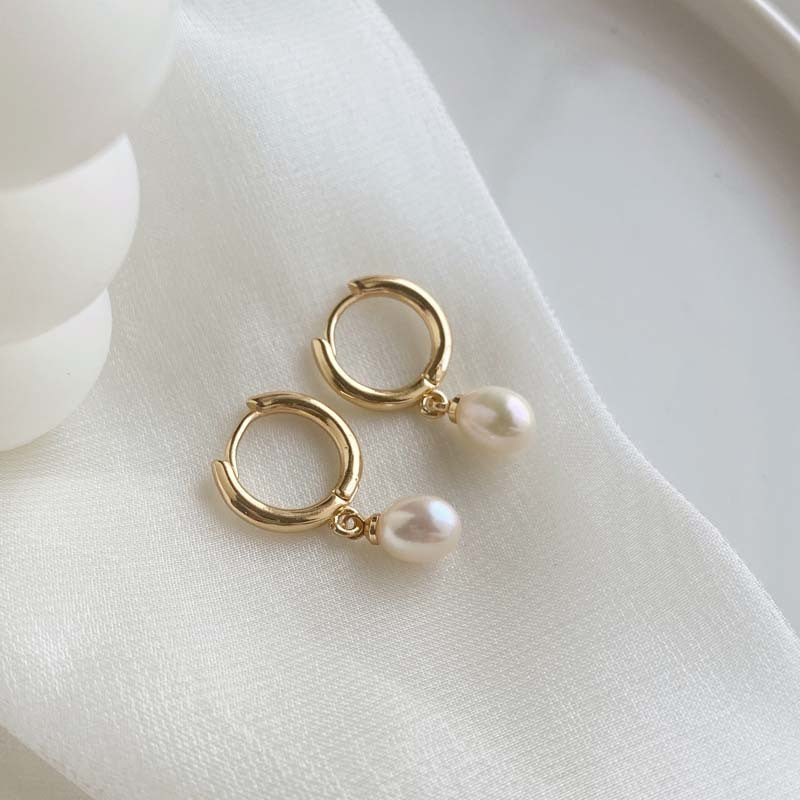 Amelia Pearl Hoop Earrings